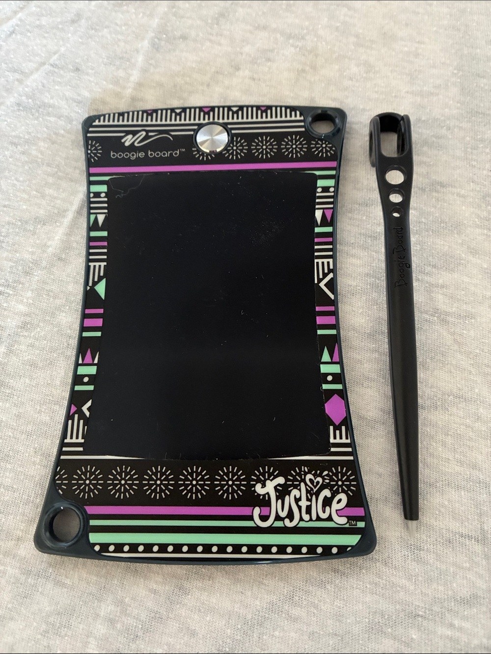 Justice Black LCD Doodle Tablet with Mint Green and Purple Accents